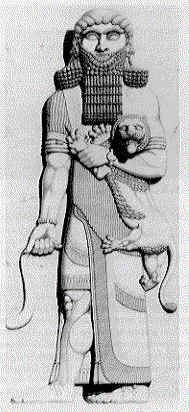 Priest-king Gilgamesh holding a lion cub
